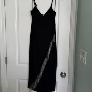 Elegant Black Dress with Silver  rhinestone Fringe